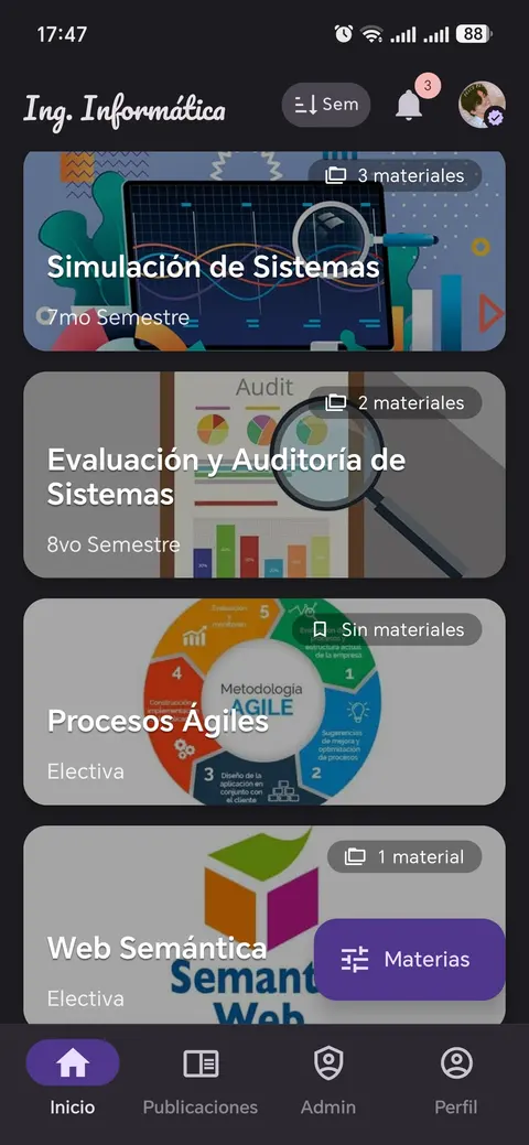 Subject feed in dark mode