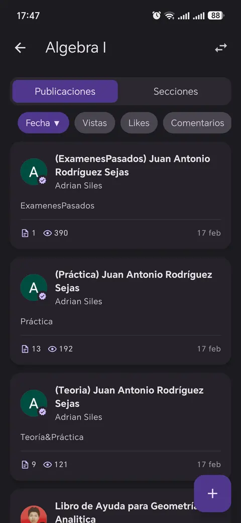 Subject detail with sort filters